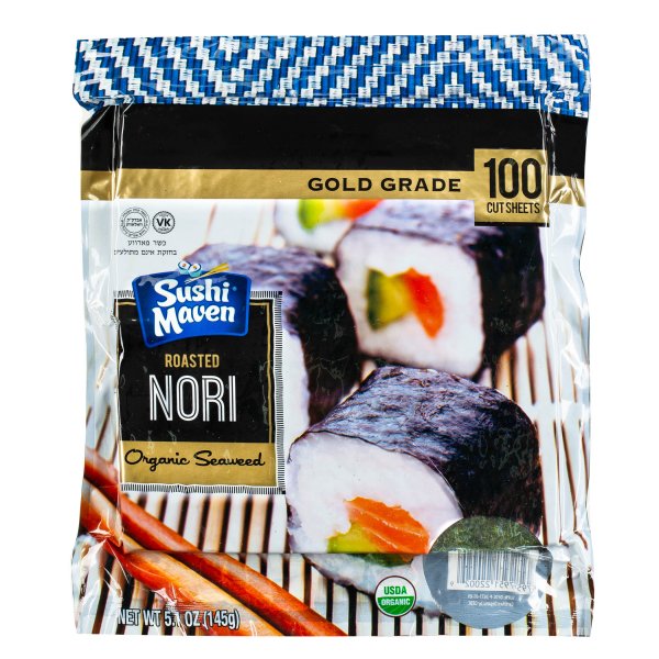 Kosher Roasted Sushi Nori Gold -100 Half Cut Sheets - Click Image to Close